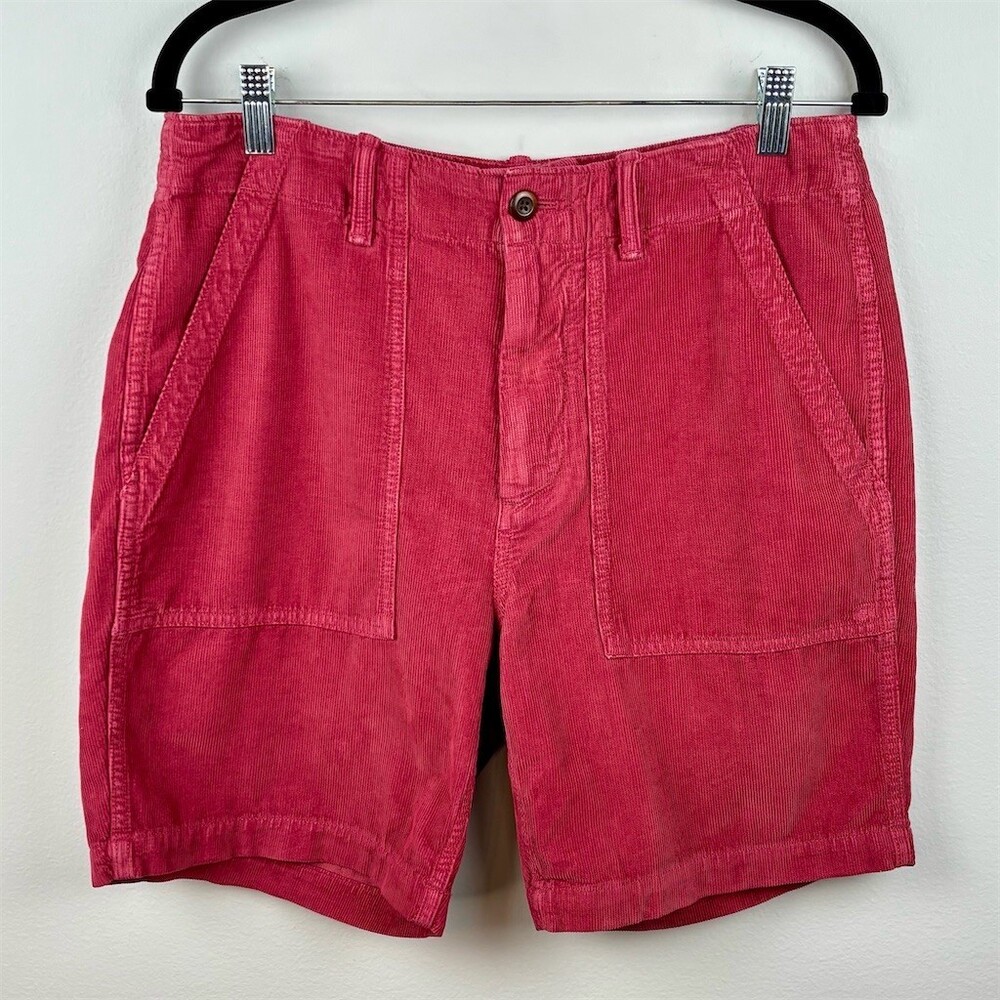 Outerknown Men's Chino Shorts Red Corduroy Size 31 Flat Front Pockets
